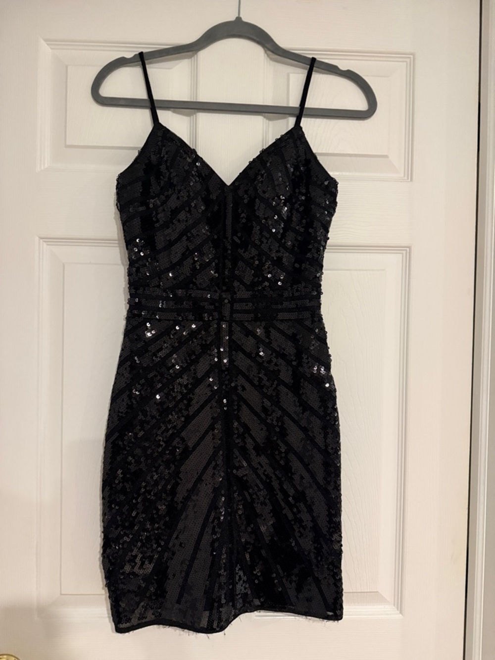 JVN by Jovani Black Sequin Spaghetti Strap Mini Dress